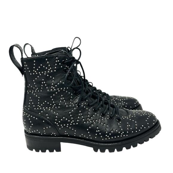 Jimmy Choo Cruz Leather Star Studded Combat Boots Black Size 37.5 - Picture 1 of 11